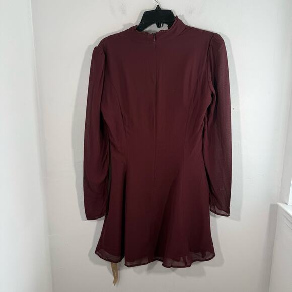 NWT Reformation Vivianne Maroon Sweetheart Tie Neck Long Sleeve Mini Dress 8 - Picture 12 of 15